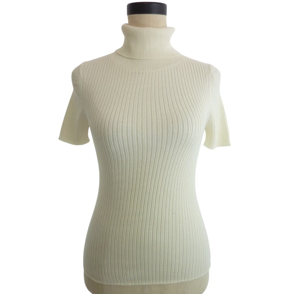 NWT Sezane Womens S Cashmere Ribbed Short Sleeve Mock Neck Top